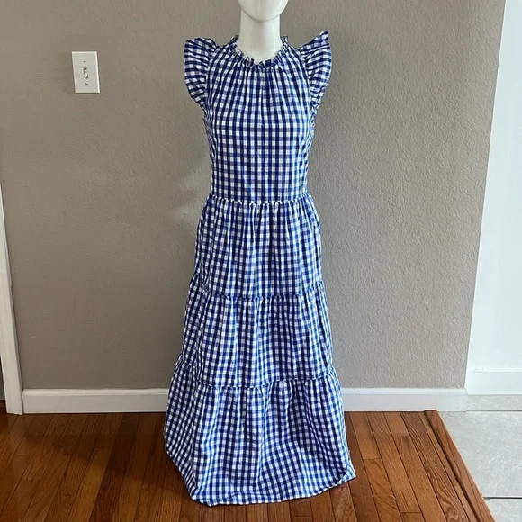 NWT J. Crew Tiered Ruffle-sleeve gingham dress XS SM Tall. - Picture 6 of 10